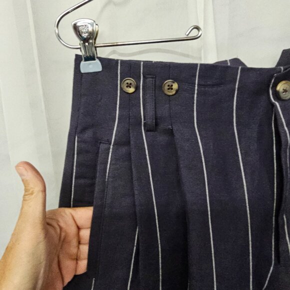 Vintage J. Peterman Blue Pinstriped Trouser Pants Straight Leg Office Casual 12 - Picture 3 of 11